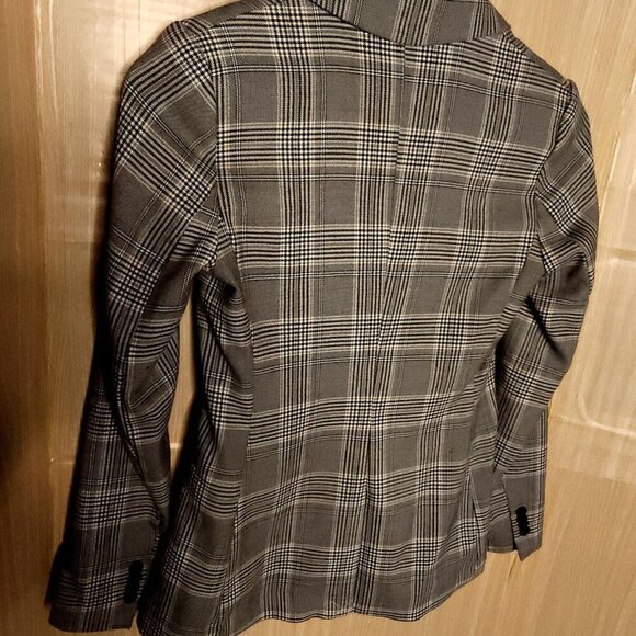 H&M Womens Black White Plaid Blazer 2 - Picture 4 of 9